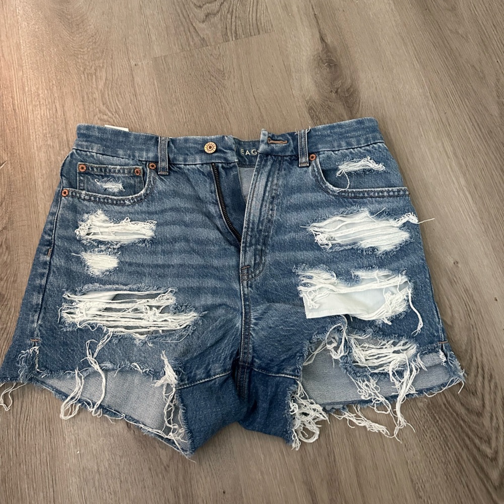 American Eagle Blue Distressed Jean Shorts Frayed Hem